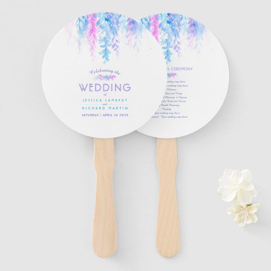 青い花結婚のカスケード・プログラム・ファン ハンドファン (正面&裏面)