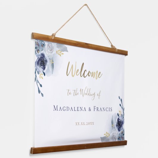 青い花結婚の歓迎ぶら下がったのタペストリー 吊り下げ型タペストリー (傾斜あり)