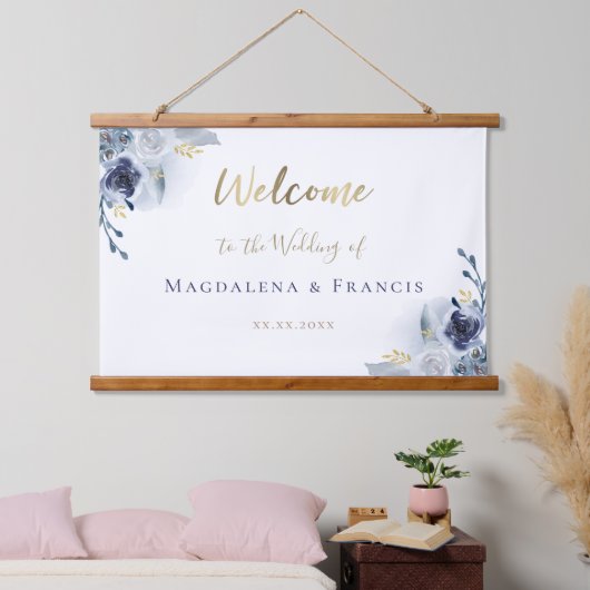 青い花結婚の歓迎ぶら下がったのタペストリー 吊り下げ型タペストリー (寝室)