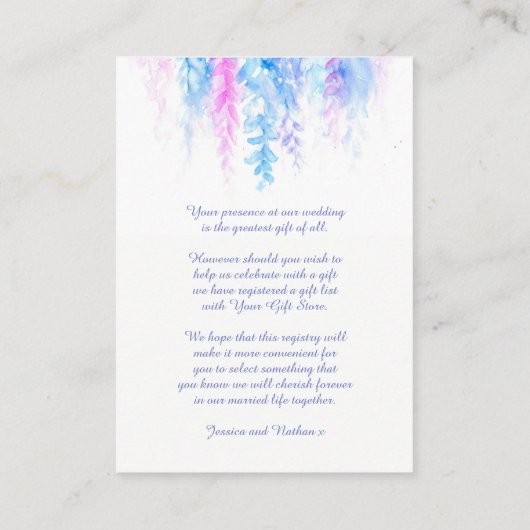 青い花結婚カスケードギフト登録証 エンクロージャーカード (裏面)