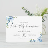 青い花絵を描が初めての聖餐会 招待状 (スタンド正面)