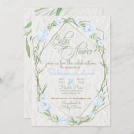 青い花緑のテラリウム赤ちゃんシャワー 招待状