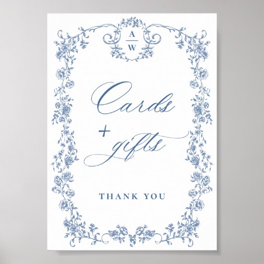 青い花華美のビクトリアン優雅なカードとギフト ポスター (正面)