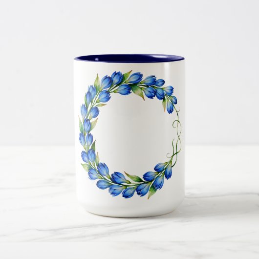 青い花輪のコーヒーマグ ツートーンマグカップ (中央)