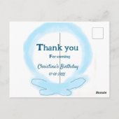 青い花輪の水彩画　来てくれてありがとう ポストカード (裏面)