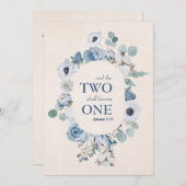 青い花2つの結婚式招待状 招待状 (正面/裏面)