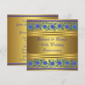 青い花 ゴールド 50周年 結婚記念日 招待状 (正面/裏面)