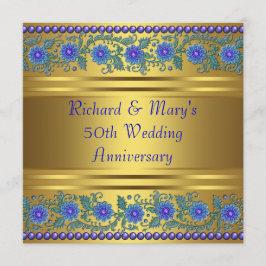 青い花 ゴールド 50周年 結婚記念日 招待状