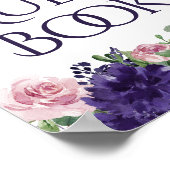 青い花 |パープルとピンクのゲストブックサイン ポスター (角)