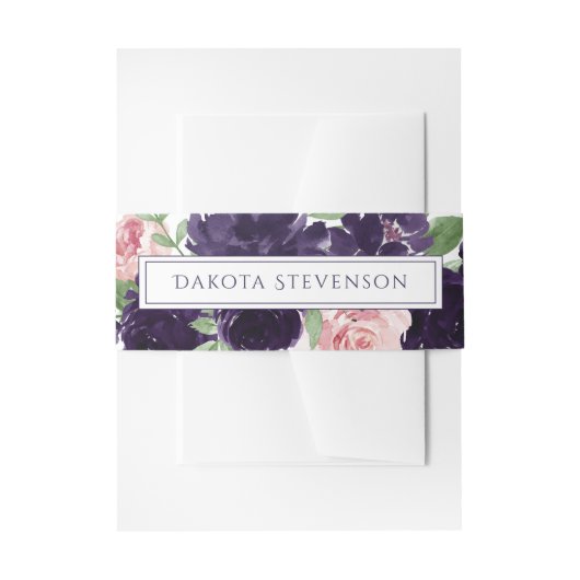 青い花 |パープルローズとピンクローズカスタム 招待状ベリーバンド (正面例)