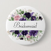 青い花 |パープルローズとピンクローズブライダルパーティ 缶バッジ (正面)