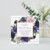 青い花 |ピンクと紫のフローラ金ゴールドリース 招待状 (スタンド正面)