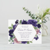 青い花 |ピンクと紫のリース金ゴールドフレーム 招待状 (スタンド正面)
