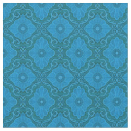 「青い花」フローラ唐草模様、手描き ファブリック