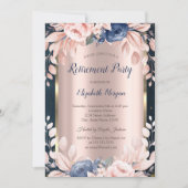 青い花、枠ダークブルー退職金 招待状 (正面)