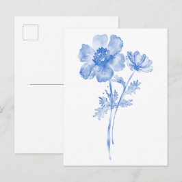 青い花、水彩画の花 ポストカード