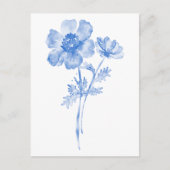 青い花、水彩画の花 ポストカード (正面)