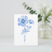 青い花、水彩画の花 ポストカード (スタンド正面)