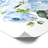 青い花、水彩花、少年の子供部屋 ポスター (角)