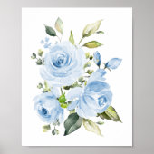 青い花、水彩花、少年の子供部屋 ポスター (正面)
