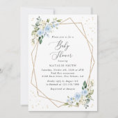 青い花、白い花、グリーン、ベビーシャワー 招待状 (正面)
