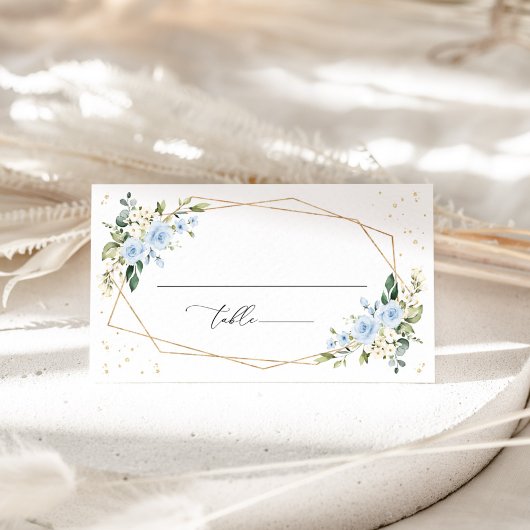 青い花、白い花、グリーン、結婚式 プレイスカード