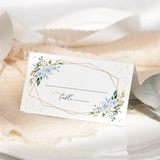 青い花、白い花、グリーン、結婚式 プレイスカード