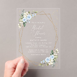 青い花、白い花、ボホ、ブライズシャワー アクリル招待状