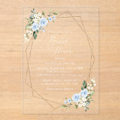 青い花、白い花、ボホ、ブライズシャワー アクリル招待状 (正面)