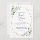 青い花、白い花、ボホ、ブライズシャワー 招待状 (正面)