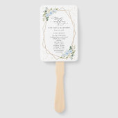 青い花、白い花、ボーホー、結婚式のプログラム ハンドファン (正面)