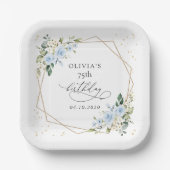 青い花,白い花,緑,誕生日 ペーパープレート (正面)