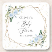 青い花,白い花,緑,赤ちゃんシャワー コースター (正面)