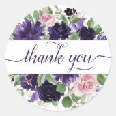 青い花 |紫とピンクのバラありがとう ラウンドシール (正面)