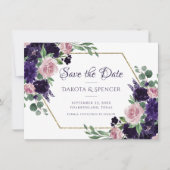 青い花 |紫とピンクのバラの花束 セーブザデート (正面)