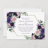 青い花 |紫とピンクのバラの花束 招待状 (正面)