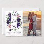 青い花 |紫とピンクのバラ日付を保存 マグネット招待状 (正面)