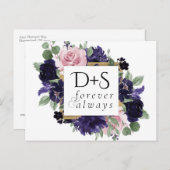 青い花 |紫とピンクのバラ日付を保存 案内ポストカード (正面/裏面)