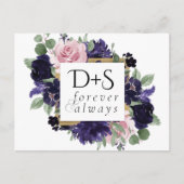 青い花 |紫とピンクのバラ日付を保存 案内ポストカード (正面)