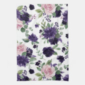 青い花 |紫とピンクのフローラきらめく キッチンタオル (縦)
