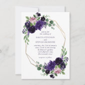 青い花 |紫とピンクのローズフローラフレーム 招待状 (正面)