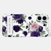 青い花 |紫とピンクの模様モノグラム Case-Mate iPhoneケース (裏面 (横))