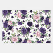 青い花 |紫とピンクの花柄 ラッピングペーパーシート (正面)
