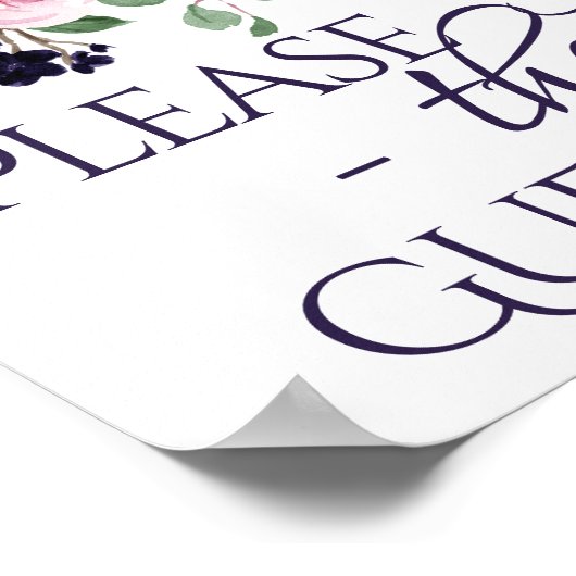 青い花 |紫とPInkゲストブックサイン ポスター (角)