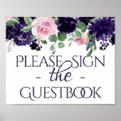 青い花 |紫とPInkゲストブックサイン ポスター (正面)