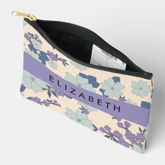 青い花，紫の花，フローラ，あなたの名前 アクセサリーポーチ (見開き)