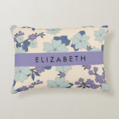 青い花,紫の花,フローラ,あなたの名前 アクセントクッション (正面)