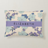 青い花,紫の花,フローラ,あなたの名前 アクセントクッション (裏面)