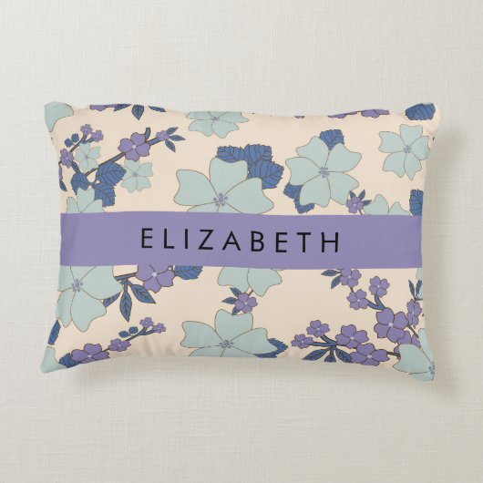 青い花，紫の花，フローラ，あなたの名前 アクセントクッション (裏面)