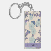 青い花,紫の花,フローラ,あなたの名前 キーホルダー (正面左)